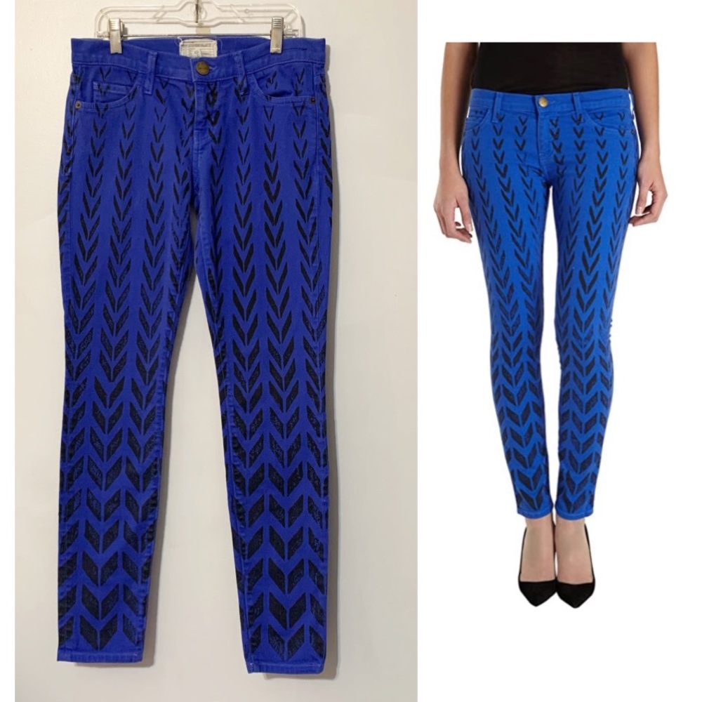 Current/Elliott Ankle Skinny Jeans Cobalt Chevron